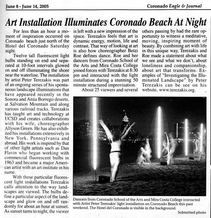 Art Installation illuminates Coronado Beach At Night - Coronado Eagle 2005